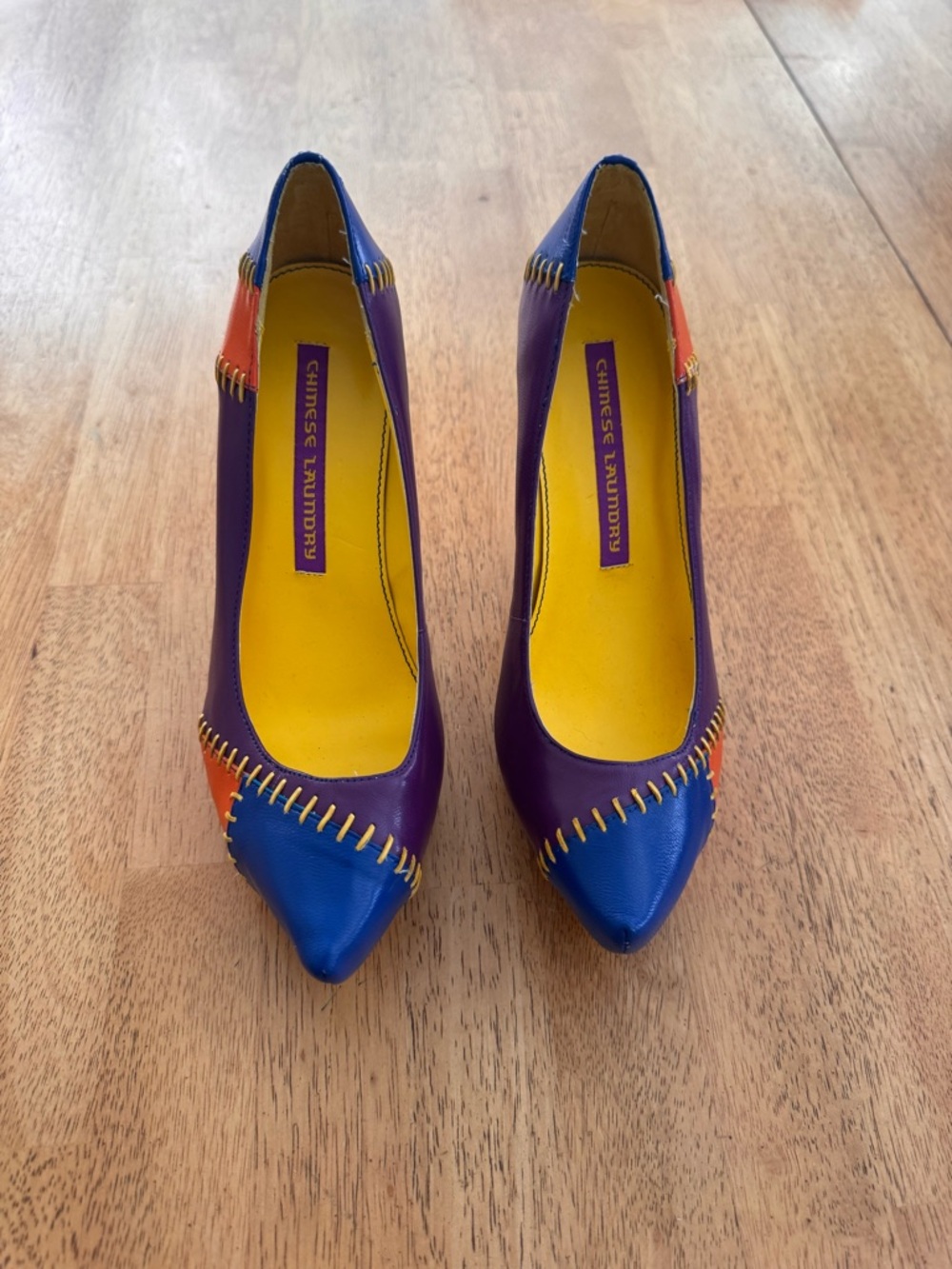 Chinese Laundry Colorblock Pointed Toe Pumps in Purple, Blue & Orange